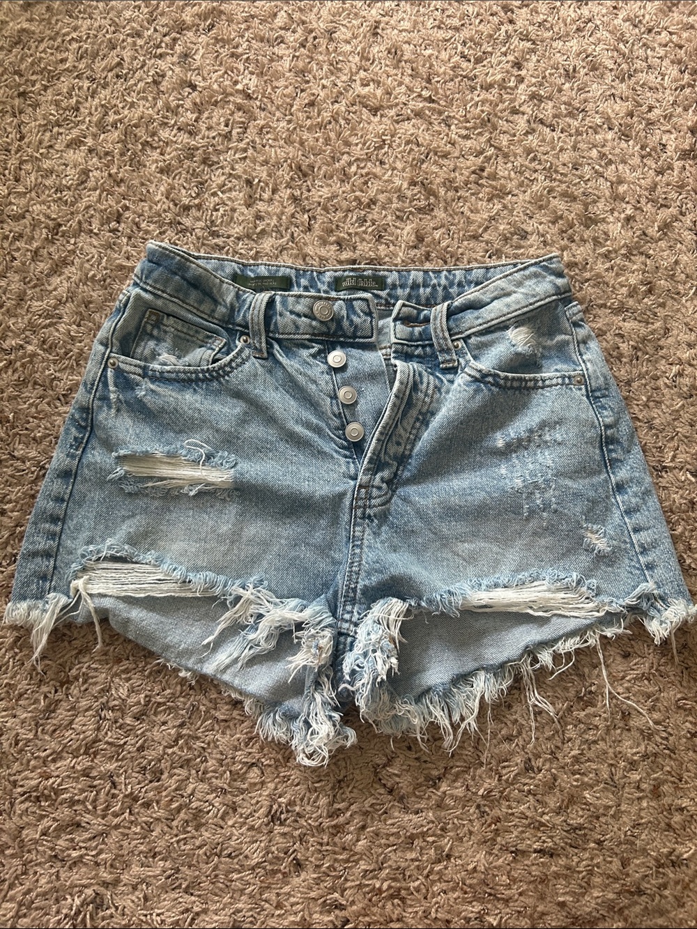 wild fable Light Blue Distressed High-Rise Denim Shorts